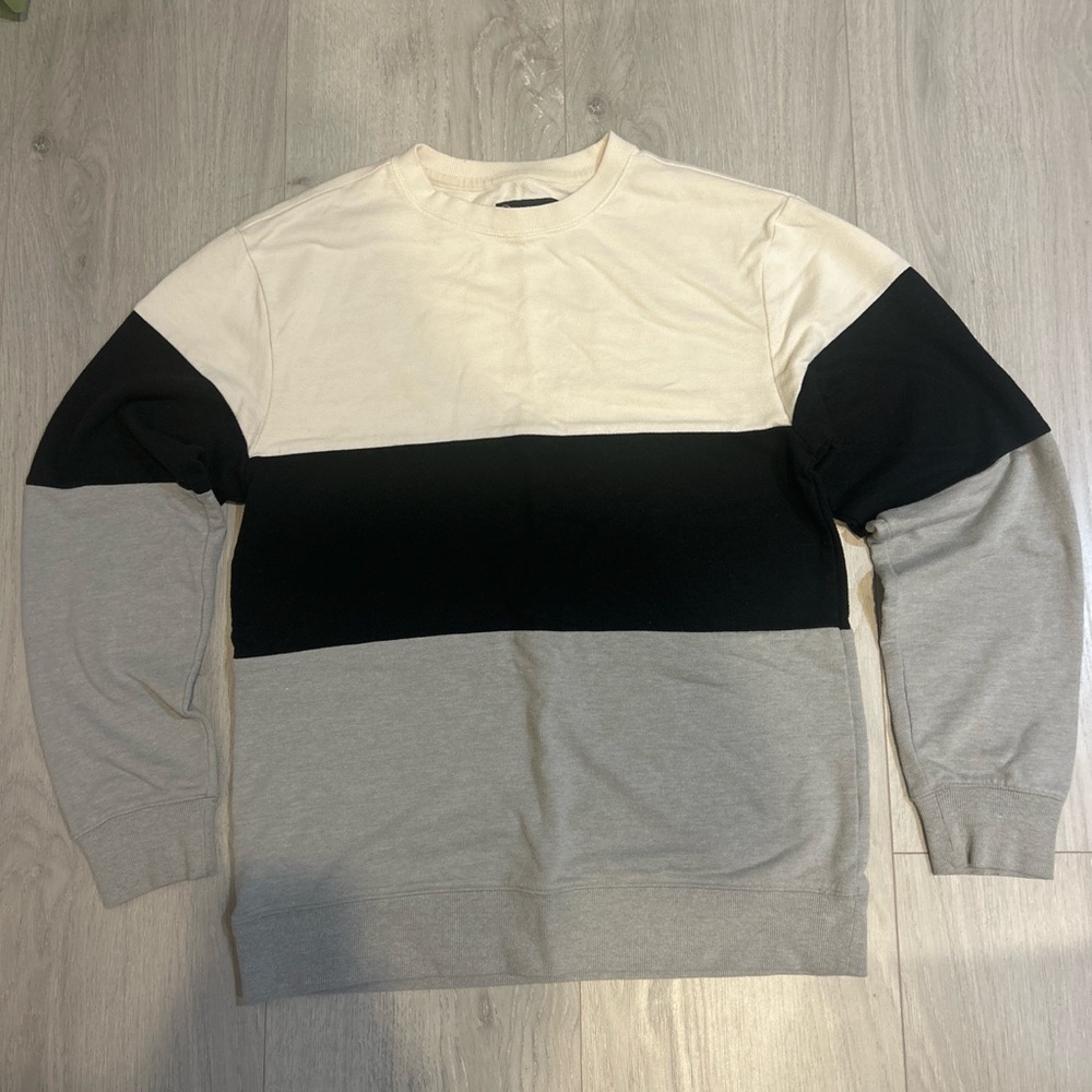 Men's Colorblock Crewneck Sweater in Cream, Black & Gray